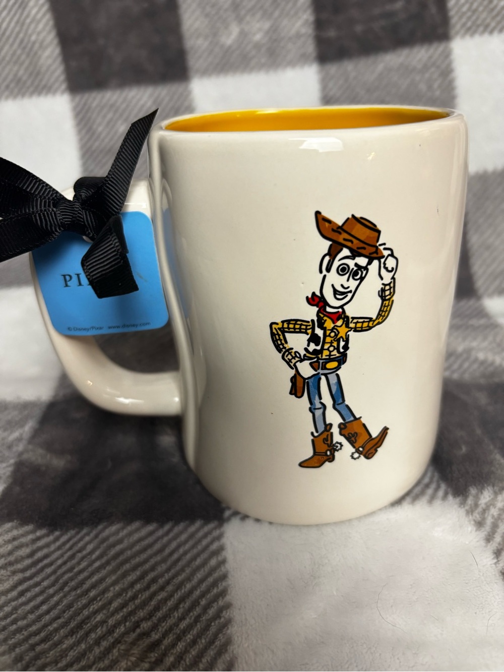 Rae Dunn White Mug with Yellow Interior and Character Graphic